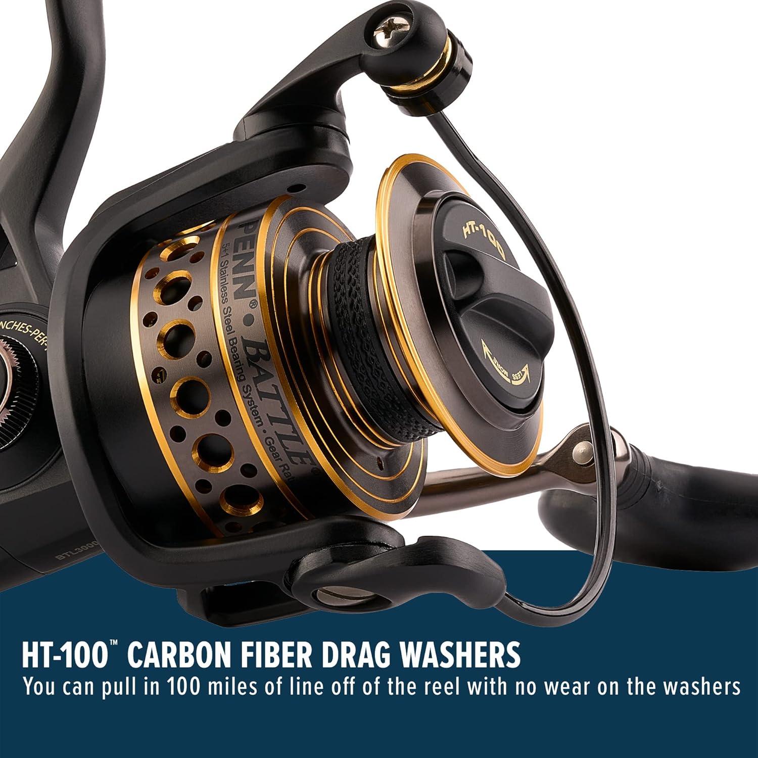 image:imagePenn Battle Spinning Reel Kit Size 5000 Includes Reel Cover and Spare Anodized Aluminum Spool RightLeft Handle Position HT100 Front Drag SystemBattle Reel