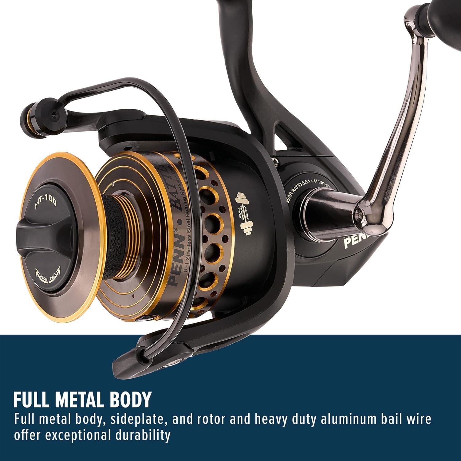 image:imagePenn Battle Spinning Reel Kit Size 5000 Includes Reel Cover and Spare Anodized Aluminum Spool RightLeft Handle Position HT100 Front Drag SystemBattle Reel