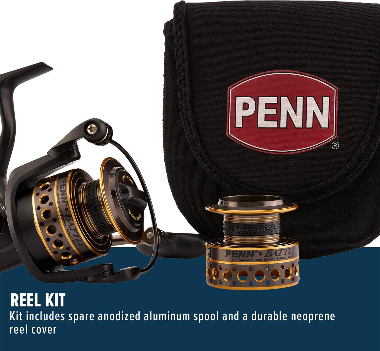 image:imagePenn Battle Spinning Reel Kit Size 5000 Includes Reel Cover and Spare Anodized Aluminum Spool RightLeft Handle Position HT100 Front Drag SystemBattle Reel Kit