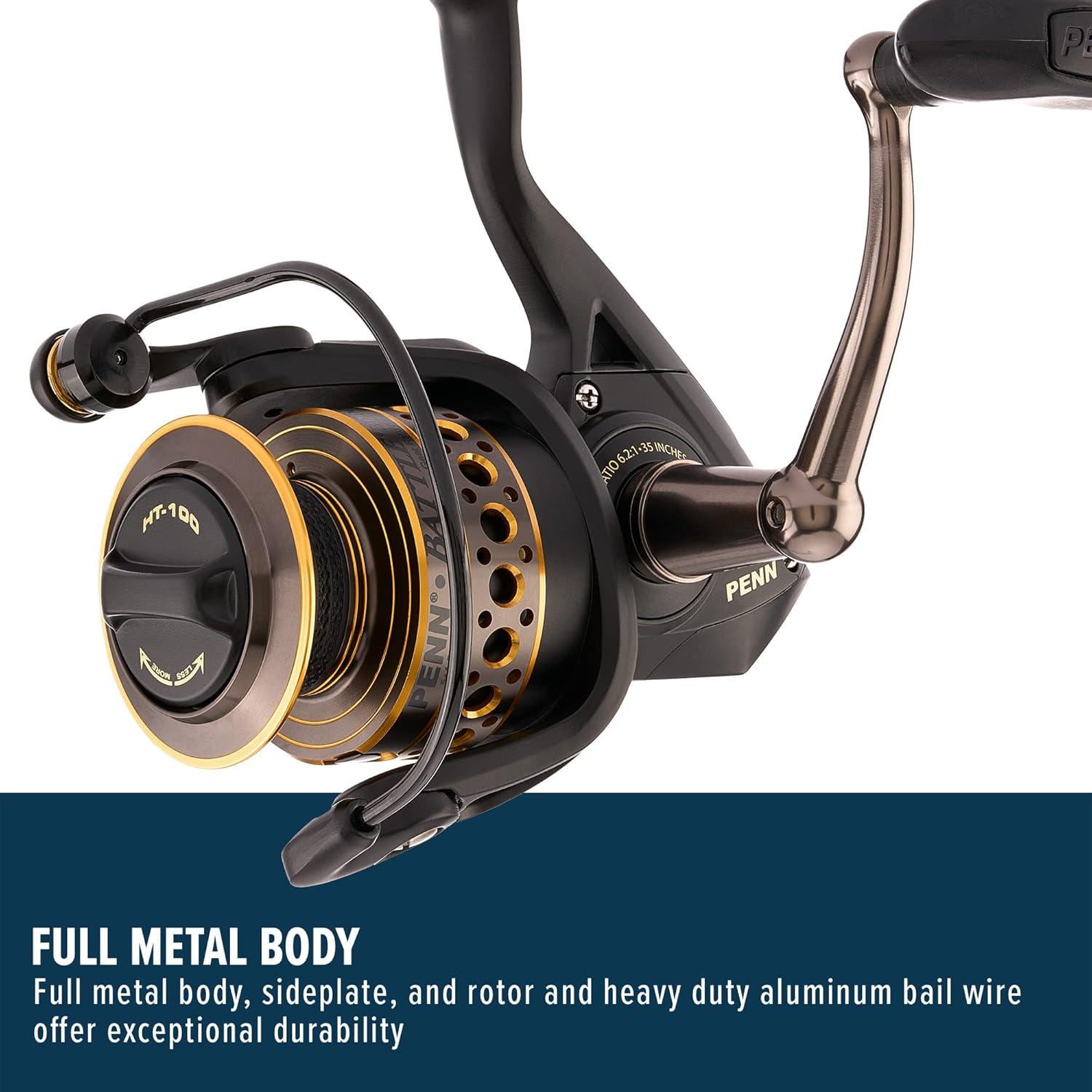 image:imagePenn Battle Spinning Reel Kit Size 5000 Includes Reel Cover and Spare Anodized Aluminum Spool RightLeft Handle Position HT100 Front Drag SystemBattle Reel
