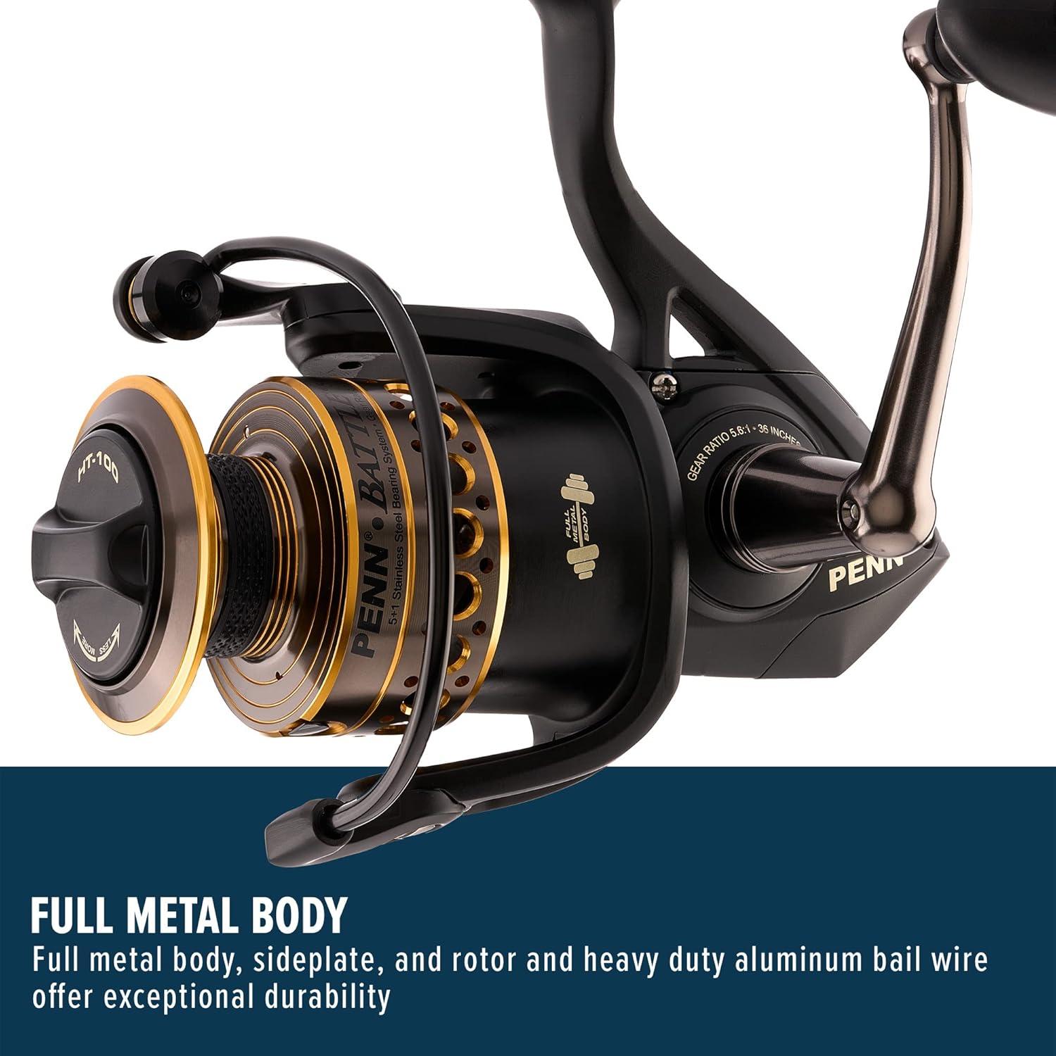 image:imagePenn Battle Spinning Reel Kit Size 5000 Includes Reel Cover and Spare Anodized Aluminum Spool RightLeft Handle Position HT100 Front Drag SystemBattle Reel