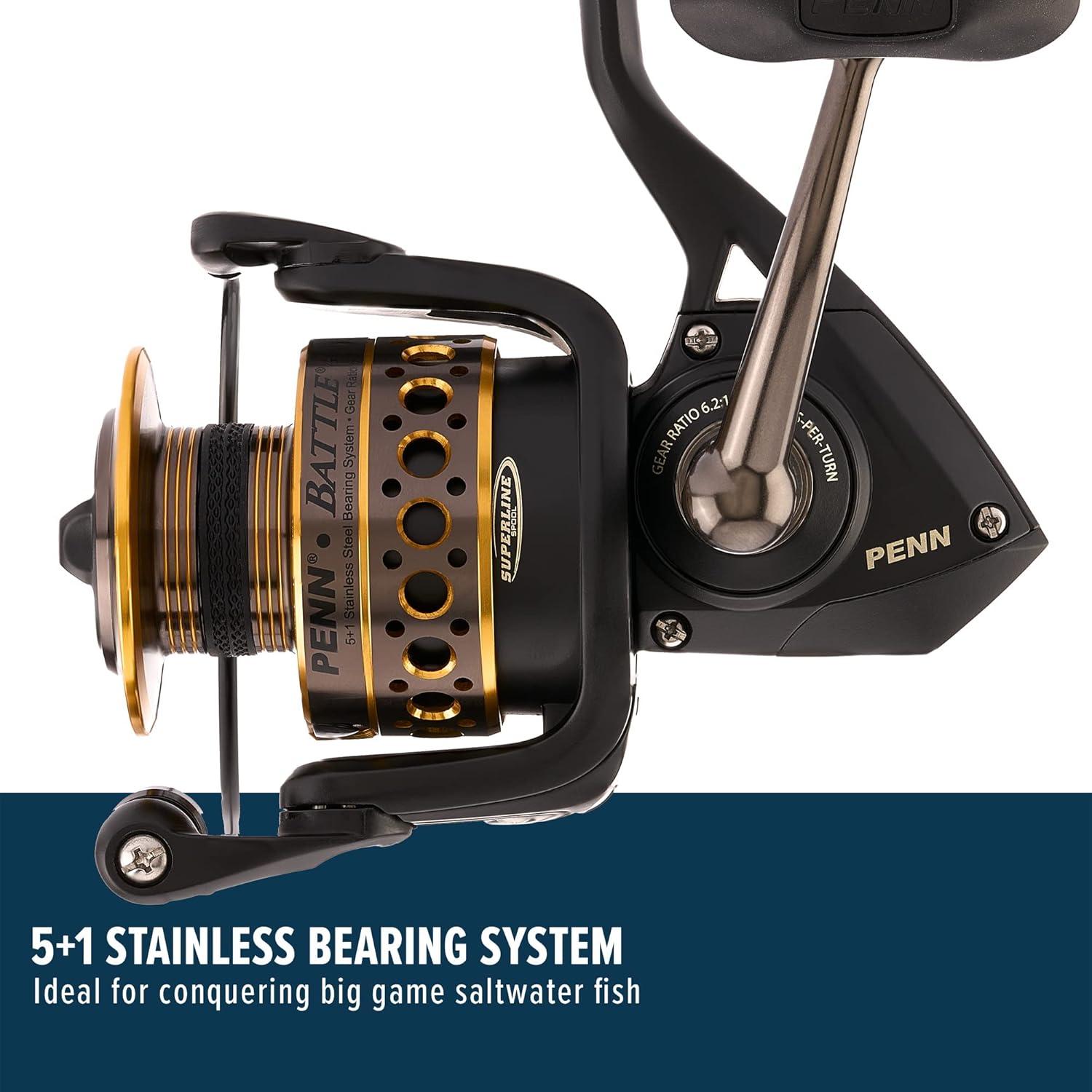 image:imagePenn Battle Spinning Reel Kit Size 5000 Includes Reel Cover and Spare Anodized Aluminum Spool RightLeft Handle Position HT100 Front Drag SystemBattle Reel