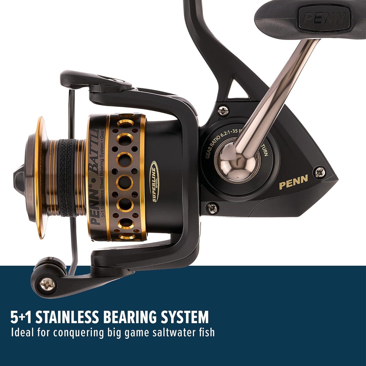 image:imagePenn Battle Spinning Reel Kit Size 5000 Includes Reel Cover and Spare Anodized Aluminum Spool RightLeft Handle Position HT100 Front Drag SystemBattle Reel