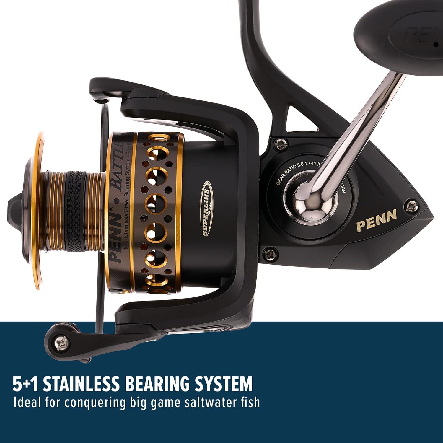 image:imagePenn Battle Spinning Reel Kit Size 5000 Includes Reel Cover and Spare Anodized Aluminum Spool RightLeft Handle Position HT100 Front Drag SystemBattle Reel