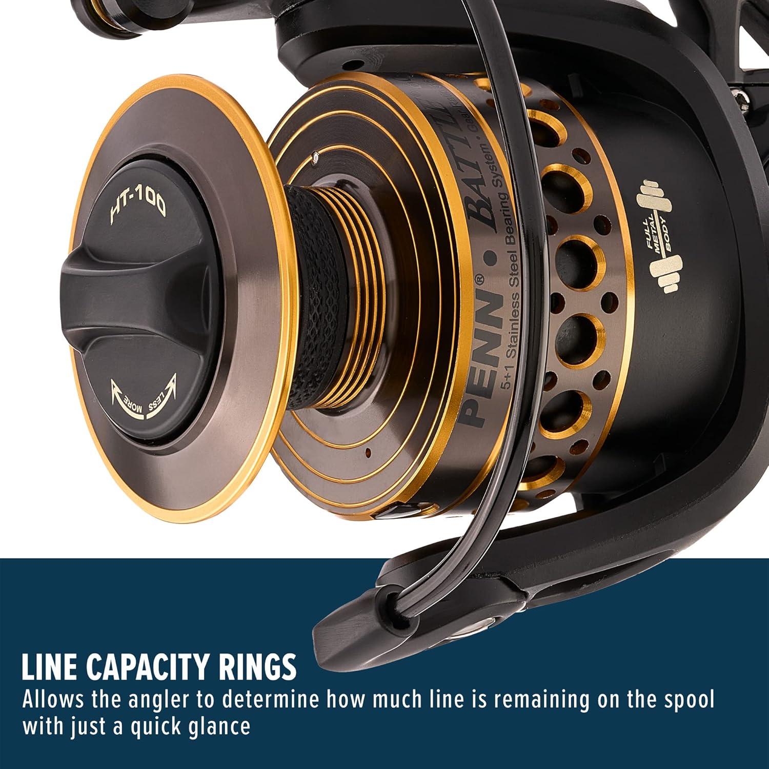 image:imagePenn Battle Spinning Reel Kit Size 5000 Includes Reel Cover and Spare Anodized Aluminum Spool RightLeft Handle Position HT100 Front Drag SystemBattle Reel