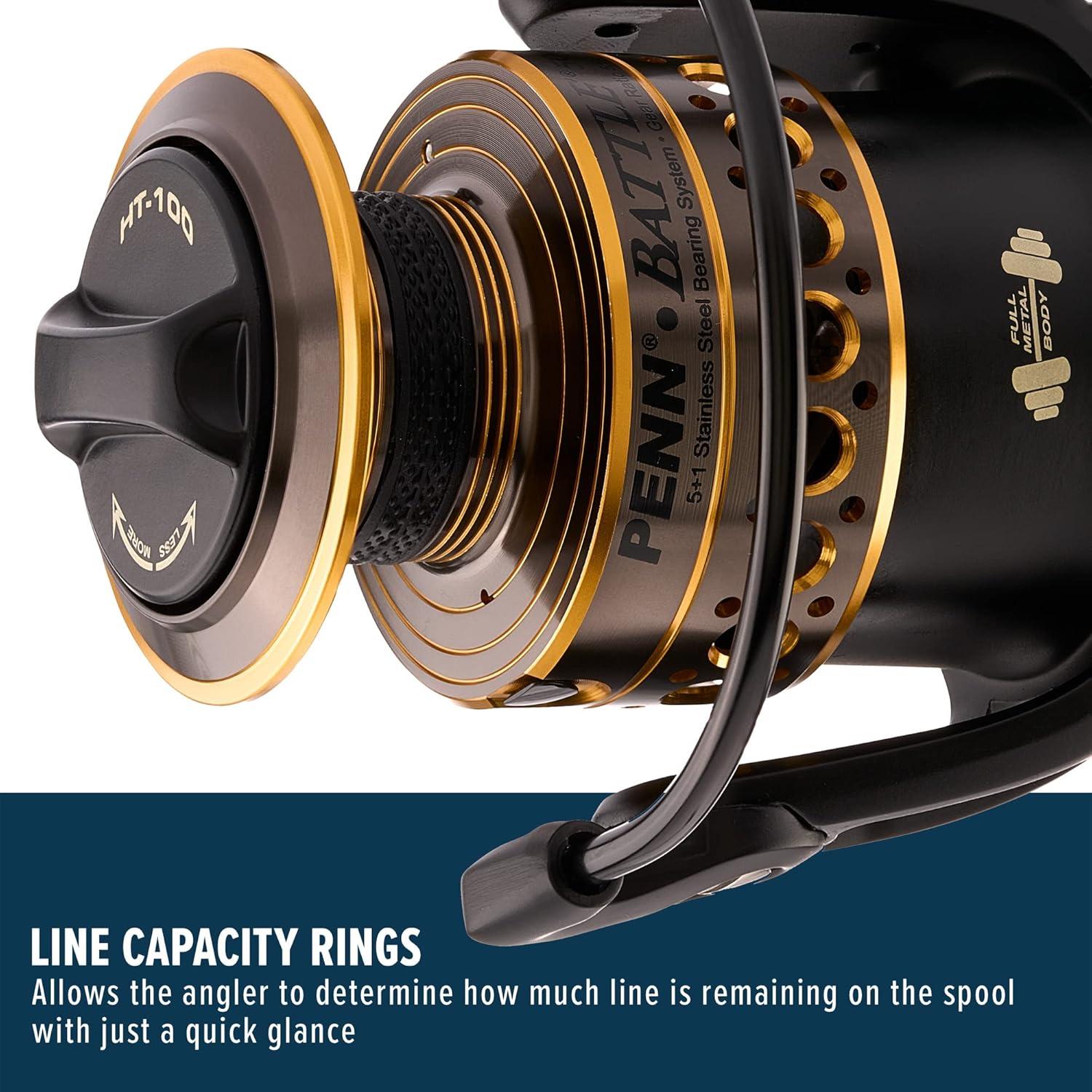image:imagePenn Battle Spinning Reel Kit Size 5000 Includes Reel Cover and Spare Anodized Aluminum Spool RightLeft Handle Position HT100 Front Drag SystemBattle Reel