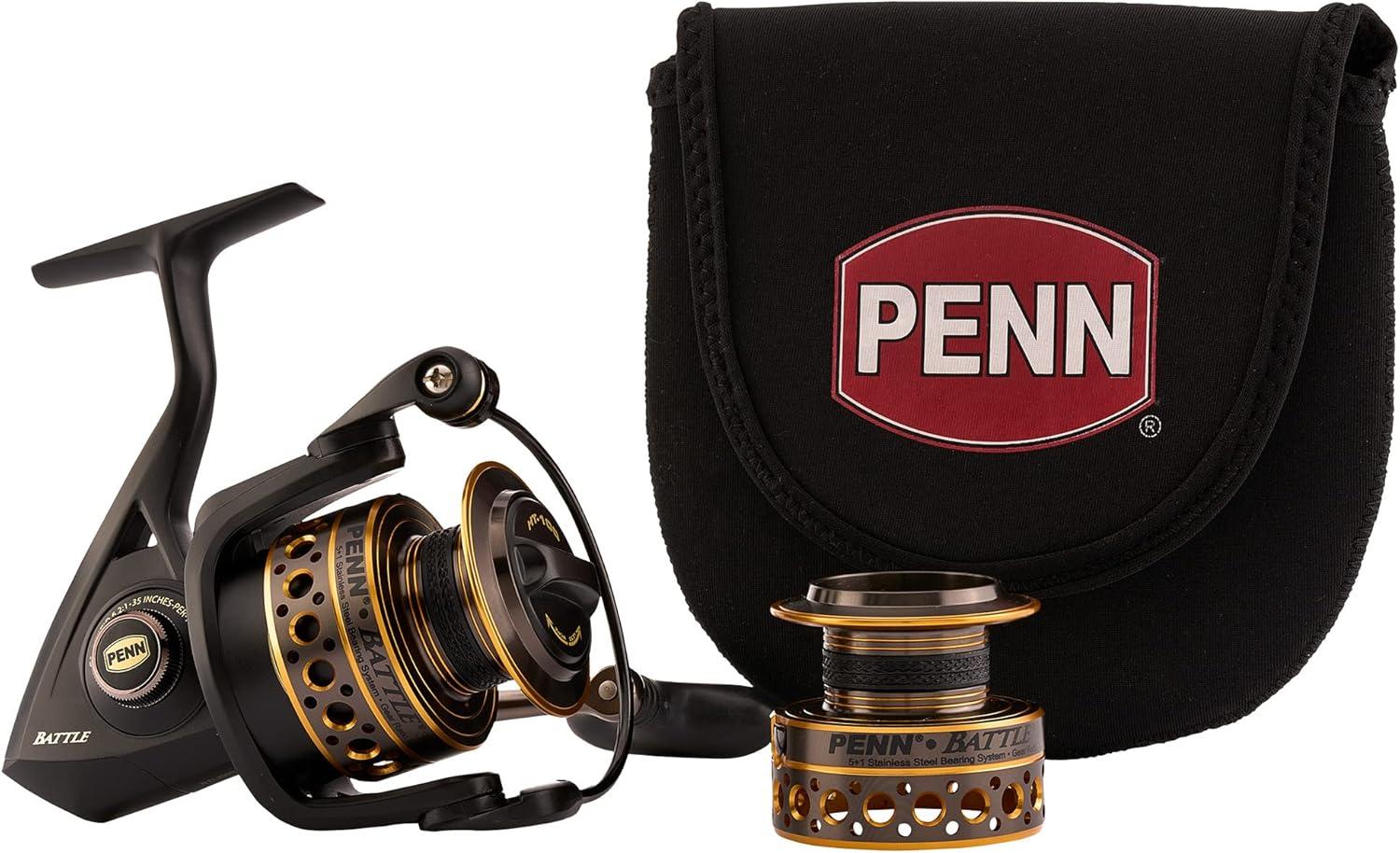 image:imagePenn Battle Spinning Reel Kit Size 5000 Includes Reel Cover and Spare Anodized Aluminum Spool RightLeft Handle Position HT100 Front Drag SystemBattle Reel Kit