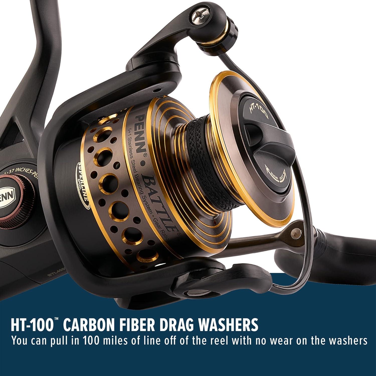 image:imagePenn Battle Spinning Reel Kit Size 5000 Includes Reel Cover and Spare Anodized Aluminum Spool RightLeft Handle Position HT100 Front Drag SystemBattle Reel