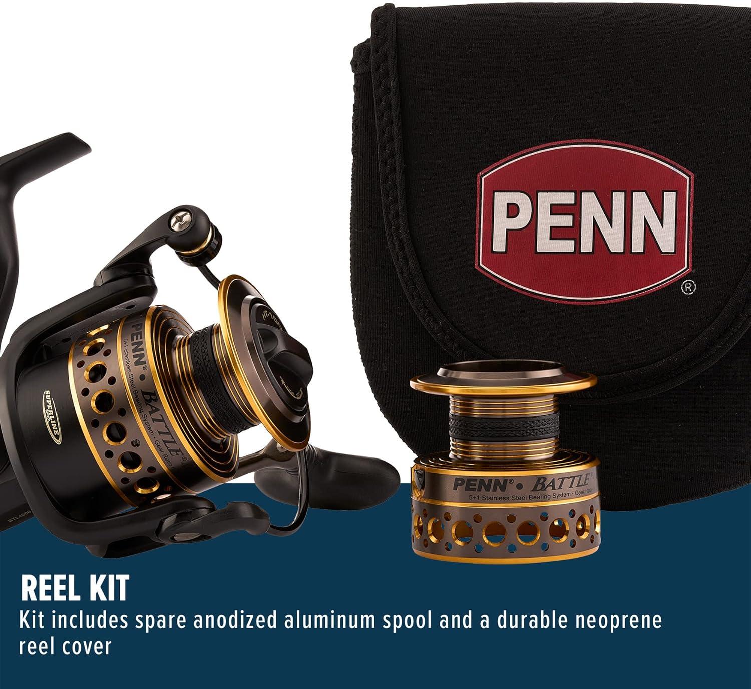 image:imagePenn Battle Spinning Reel Kit Size 5000 Includes Reel Cover and Spare Anodized Aluminum Spool RightLeft Handle Position HT100 Front Drag SystemBattle Reel Kit