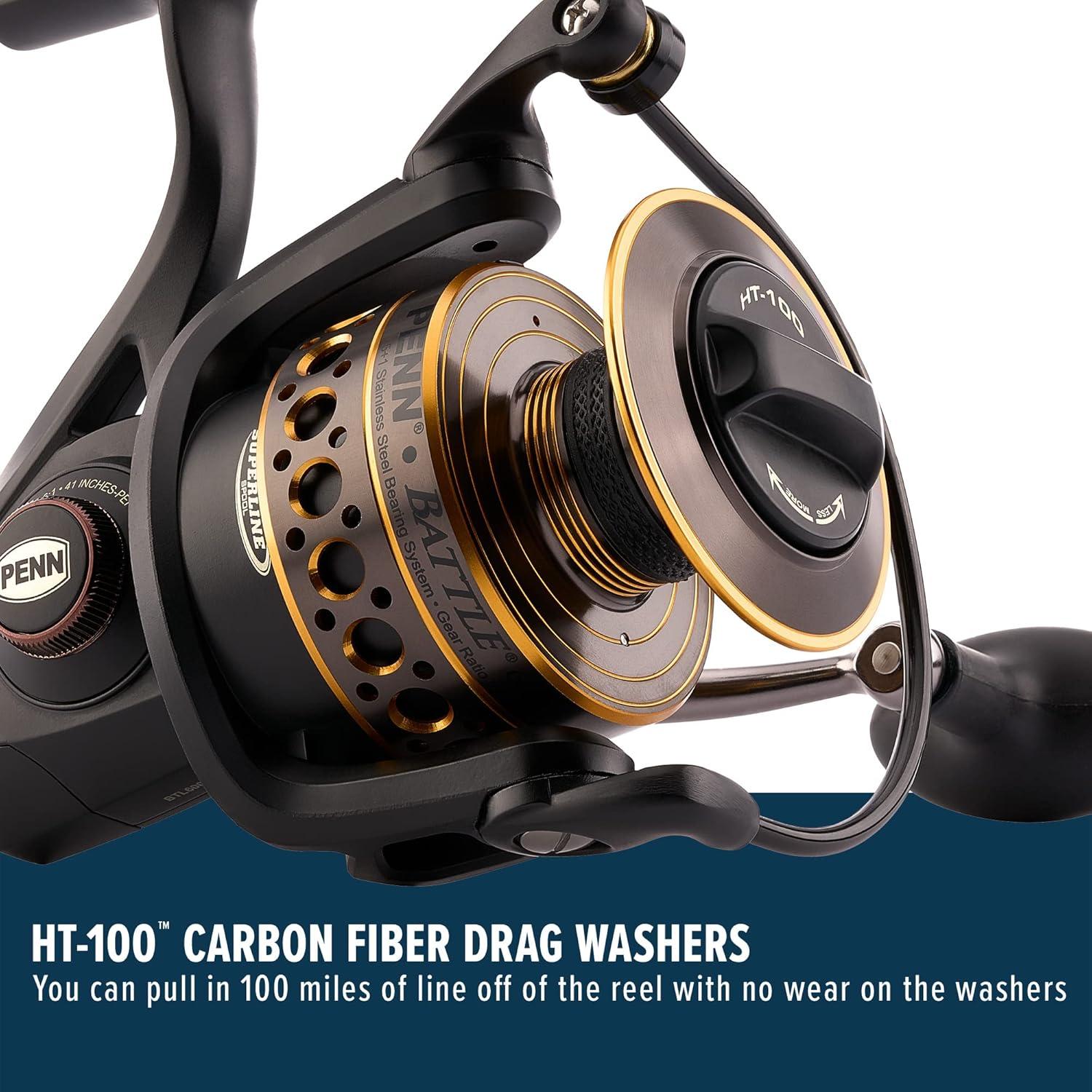 image:imagePenn Battle Spinning Reel Kit Size 5000 Includes Reel Cover and Spare Anodized Aluminum Spool RightLeft Handle Position HT100 Front Drag SystemBattle Reel