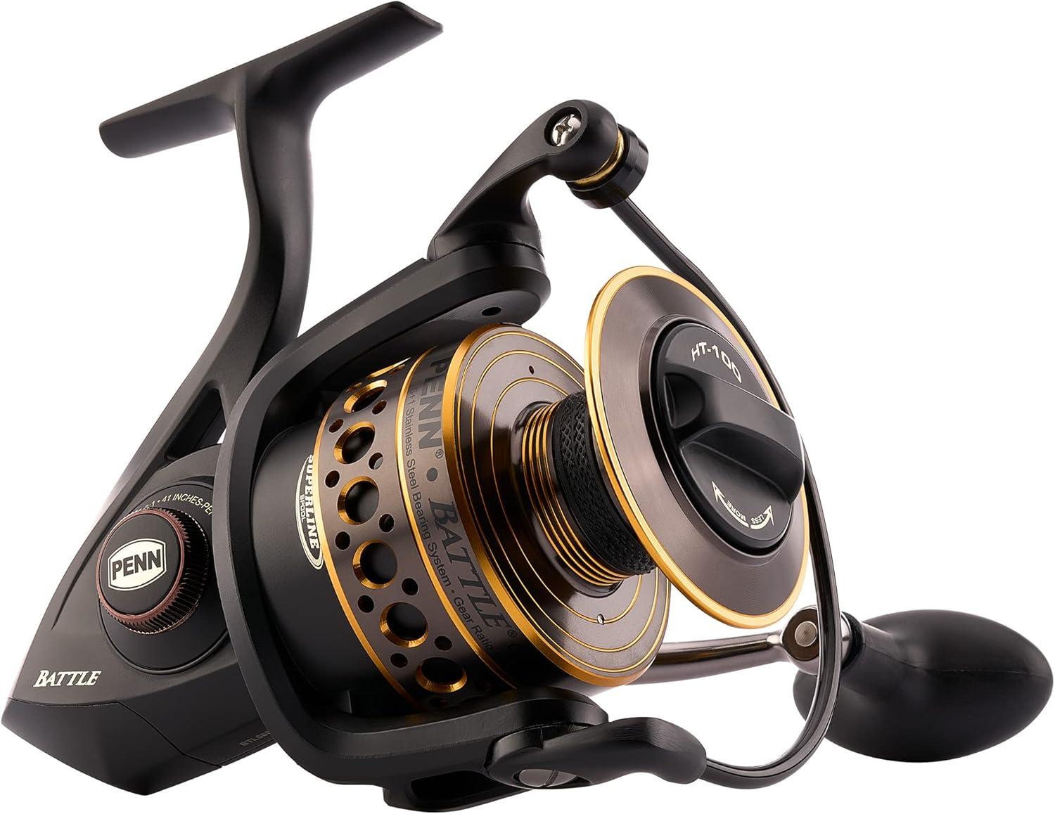 image:imagePenn Battle Spinning Reel Kit Size 5000 Includes Reel Cover and Spare Anodized Aluminum Spool RightLeft Handle Position HT100 Front Drag SystemBattle Reel