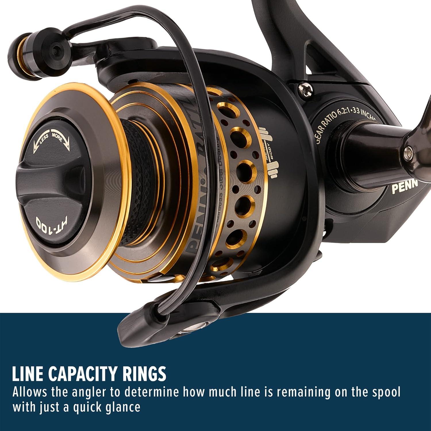 image:imagePenn Battle Spinning Reel Kit Size 5000 Includes Reel Cover and Spare Anodized Aluminum Spool RightLeft Handle Position HT100 Front Drag SystemBattle Reel