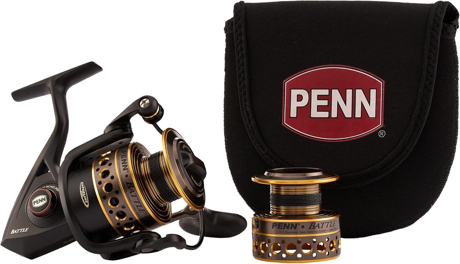 image:imagePenn Battle Spinning Reel Kit Size 5000 Includes Reel Cover and Spare Anodized Aluminum Spool RightLeft Handle Position HT100 Front Drag SystemBattle Reel Kit