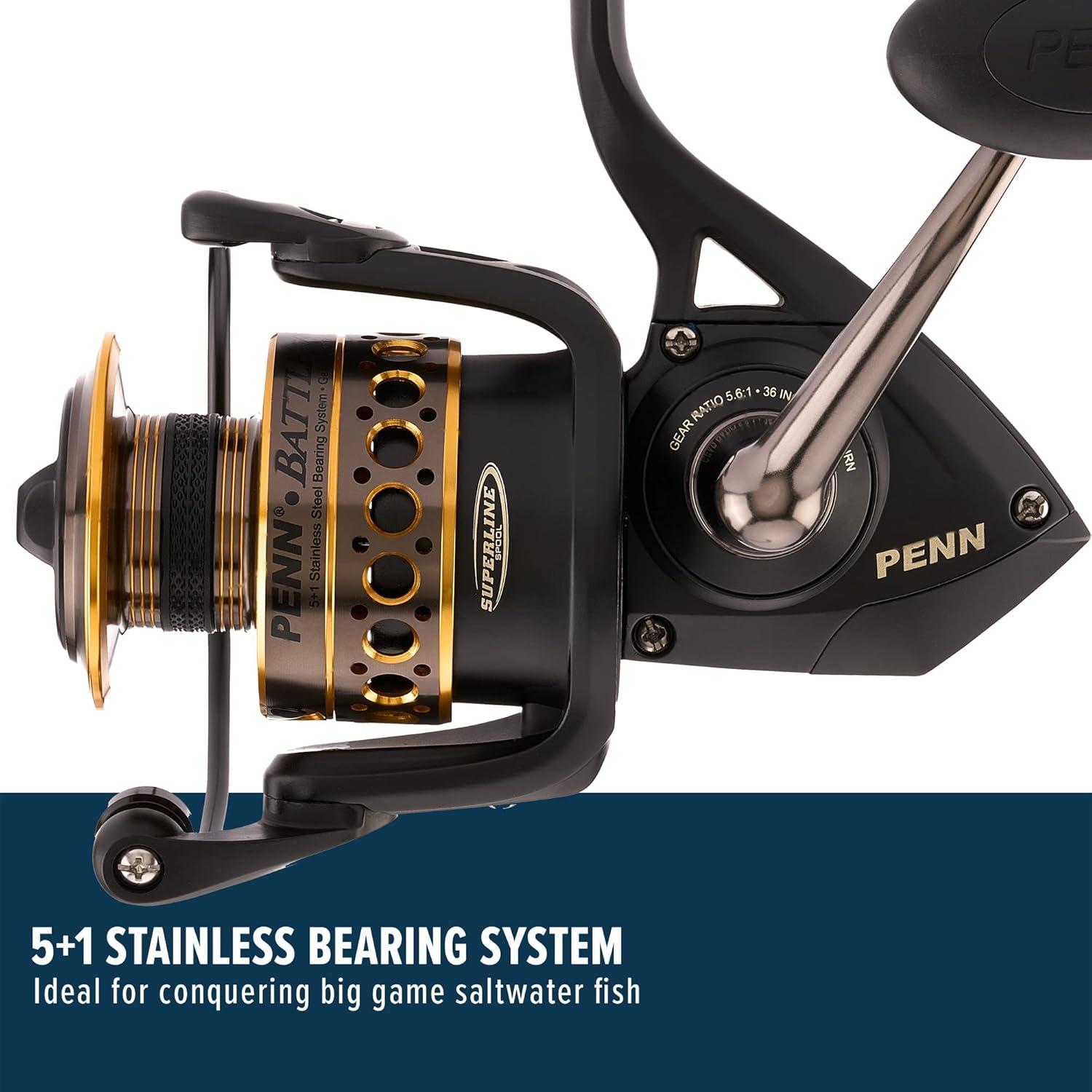 image:imagePenn Battle Spinning Reel Kit Size 5000 Includes Reel Cover and Spare Anodized Aluminum Spool RightLeft Handle Position HT100 Front Drag SystemBattle Reel