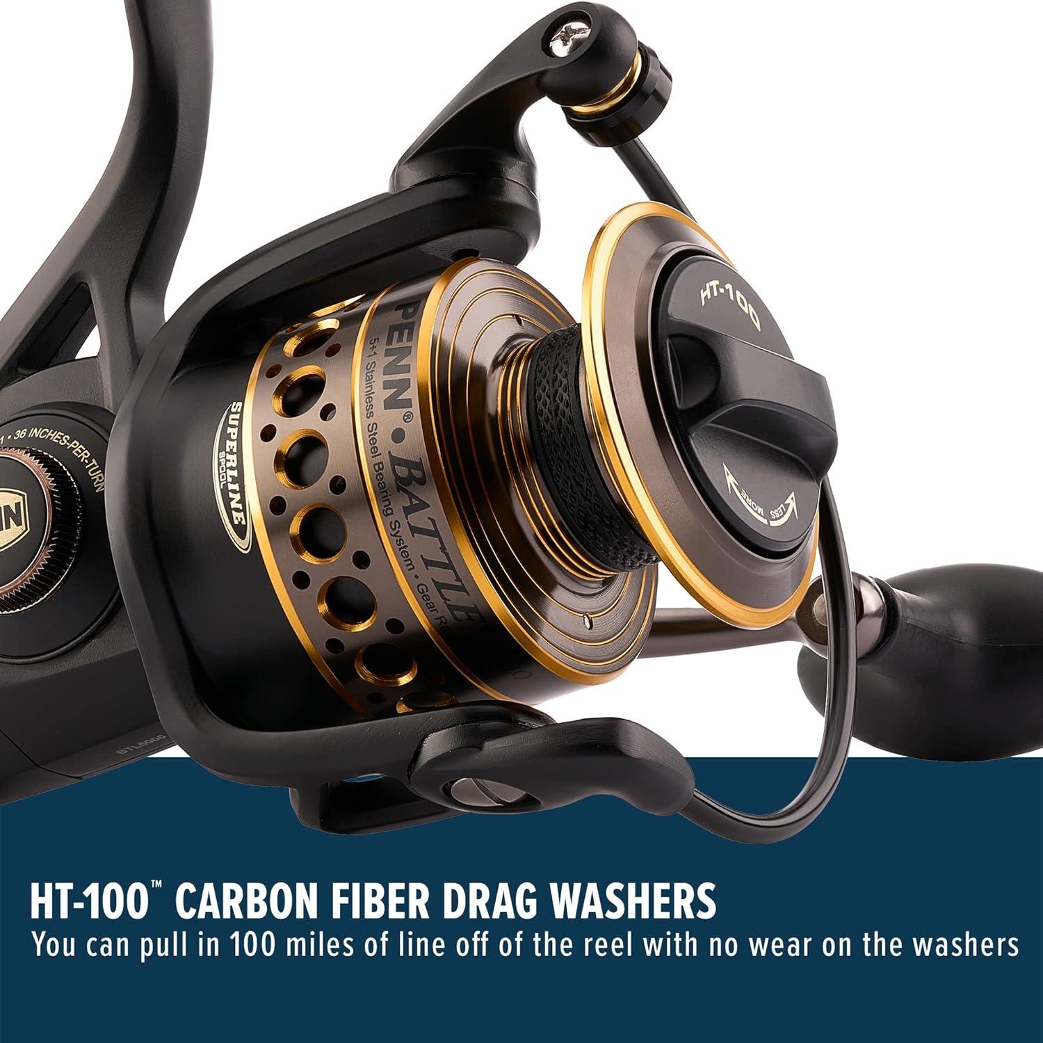 image:imagePenn Battle Spinning Reel Kit Size 5000 Includes Reel Cover and Spare Anodized Aluminum Spool RightLeft Handle Position HT100 Front Drag SystemBattle Reel