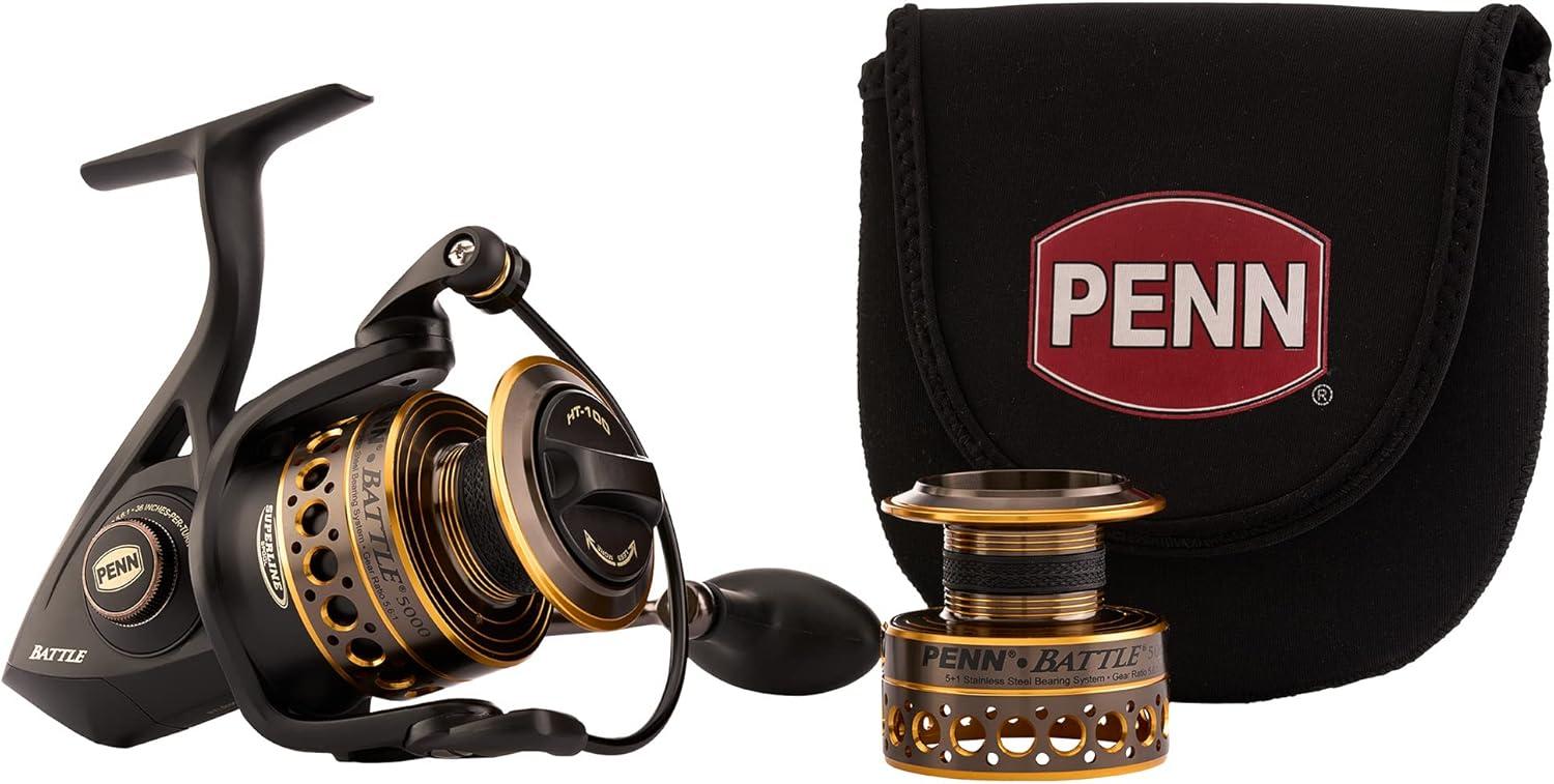 image:imagePenn Battle Spinning Reel Kit Size 5000 Includes Reel Cover and Spare Anodized Aluminum Spool RightLeft Handle Position HT100 Front Drag SystemBattle Reel Kit