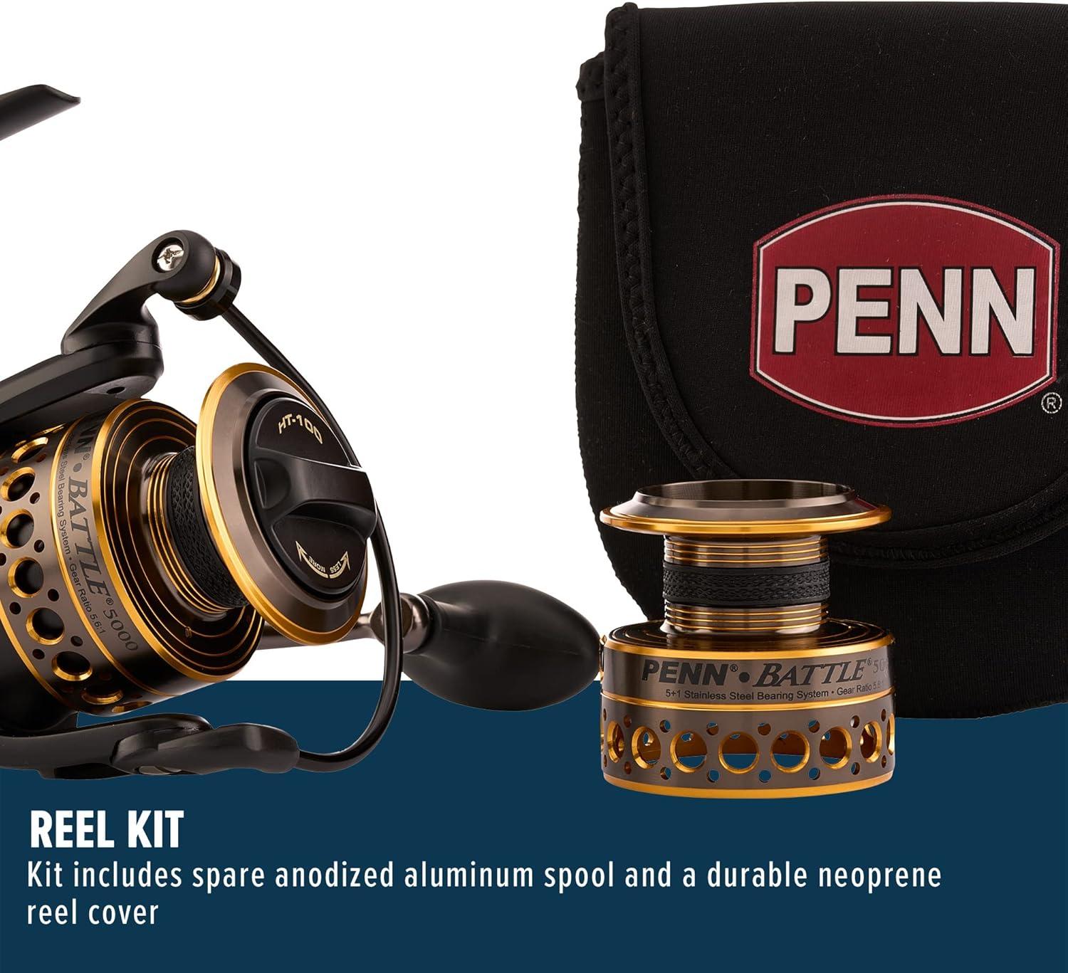 image:imagePenn Battle Spinning Reel Kit Size 5000 Includes Reel Cover and Spare Anodized Aluminum Spool RightLeft Handle Position HT100 Front Drag SystemBattle Reel Kit