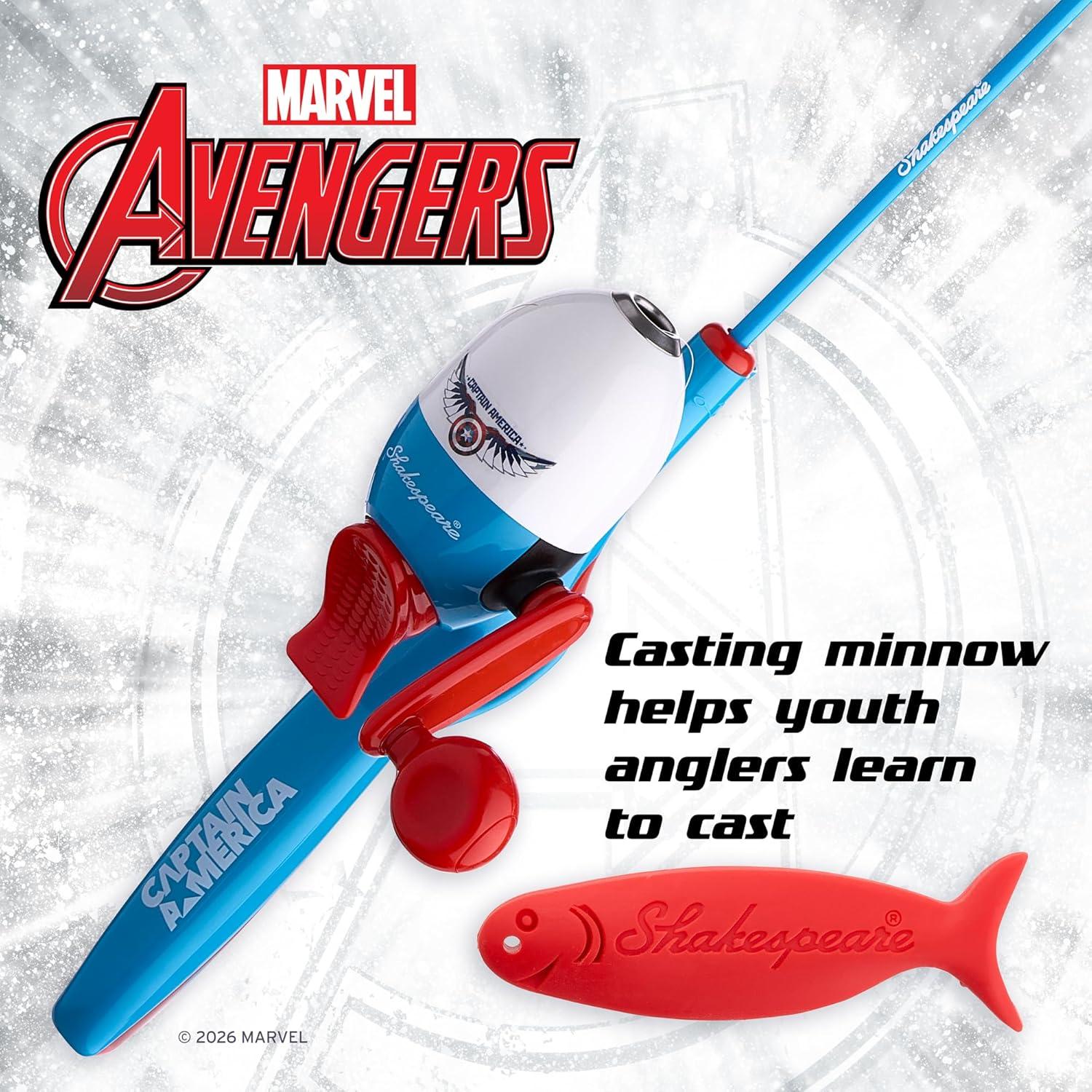 image:imageShakespeare Youth Fishing Reel and Rod ComboMarvel Captain America Beginner