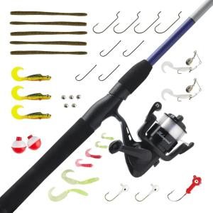 Shakespeare Catch More Fish Spinning Reel and Fishing Rod Combo with Kit(Lake/Pond – Grey)