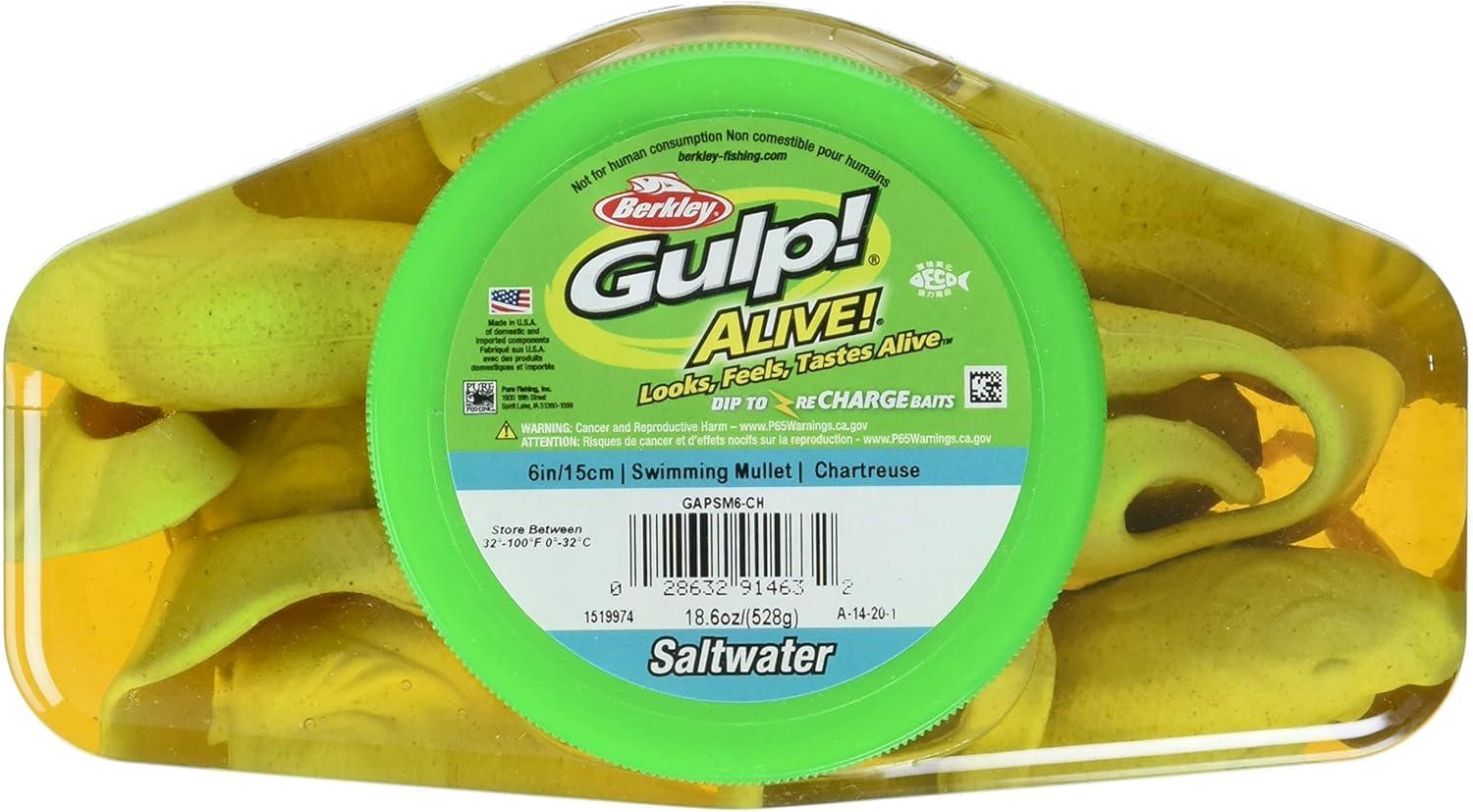 image:imageBerkley Gulp Alive Swimming Mullet Saltwater Fishing Soft BaitChartreuse
