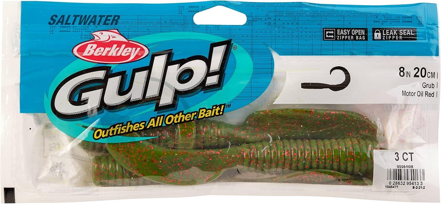 image:imageBerkley Gulp Grub Saltwater Fishing Soft BaitMotor Oil Red Fleck