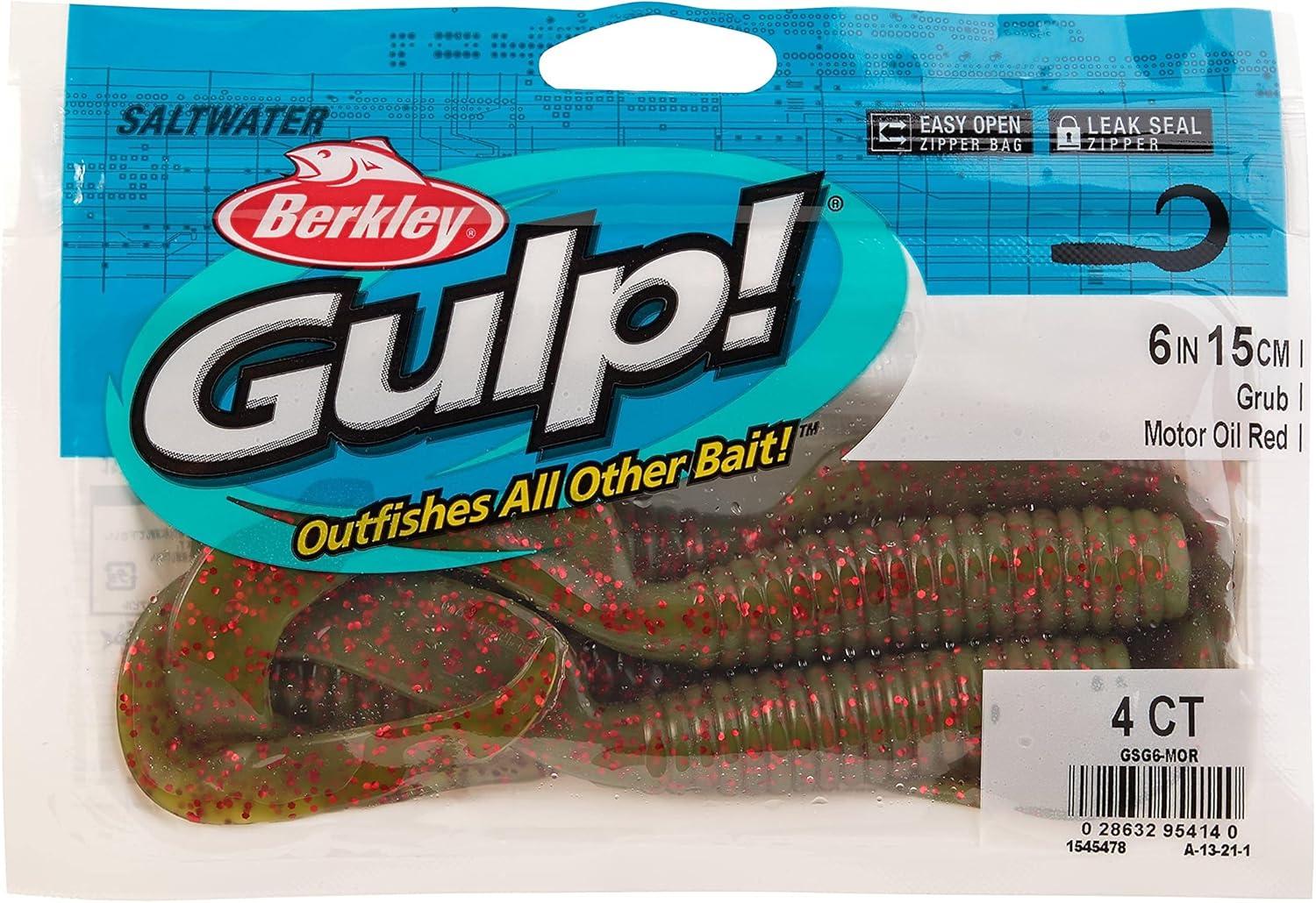 image:imageBerkley Gulp Grub Saltwater Fishing Soft BaitMotor Oil Red Fleck