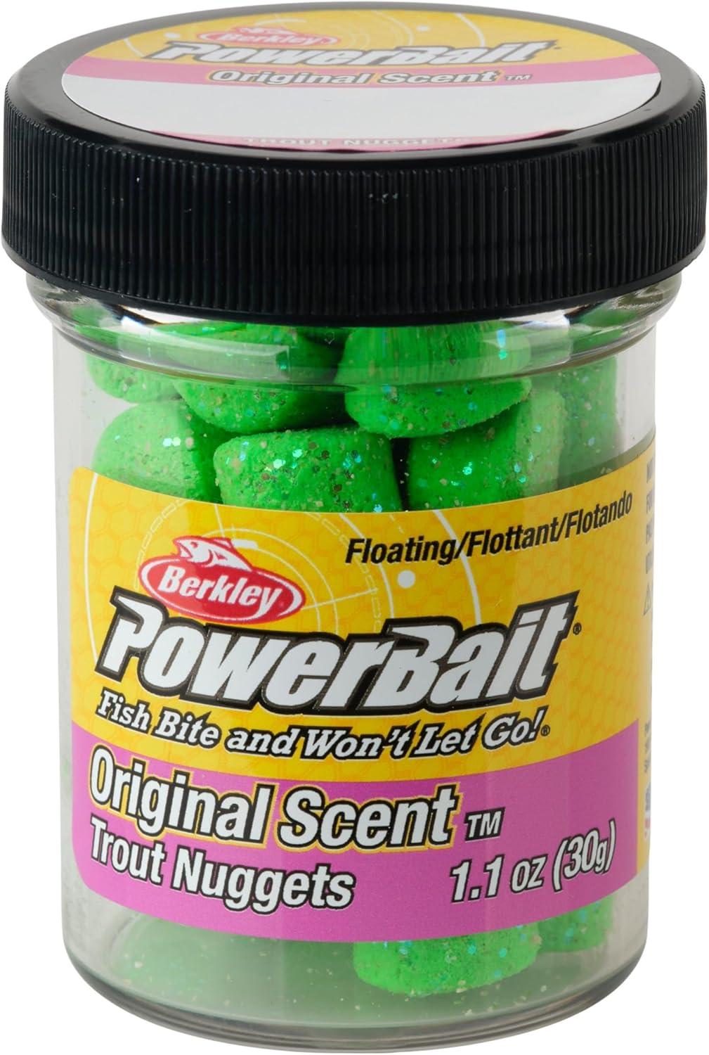 image:imageBerkley PowerBait Power Nuggets Fishing Dough Bait Assorted Colors Scent Dispersion Technology Irresistible Scent and Flavor Moldable and Easy to UseSpring Green Glitter