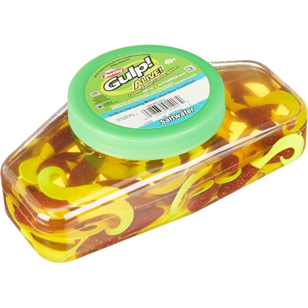 image:imageBerkley Gulp Alive Swimming Mullet Saltwater Fishing Soft BaitRoot Beer GoldChartreuse