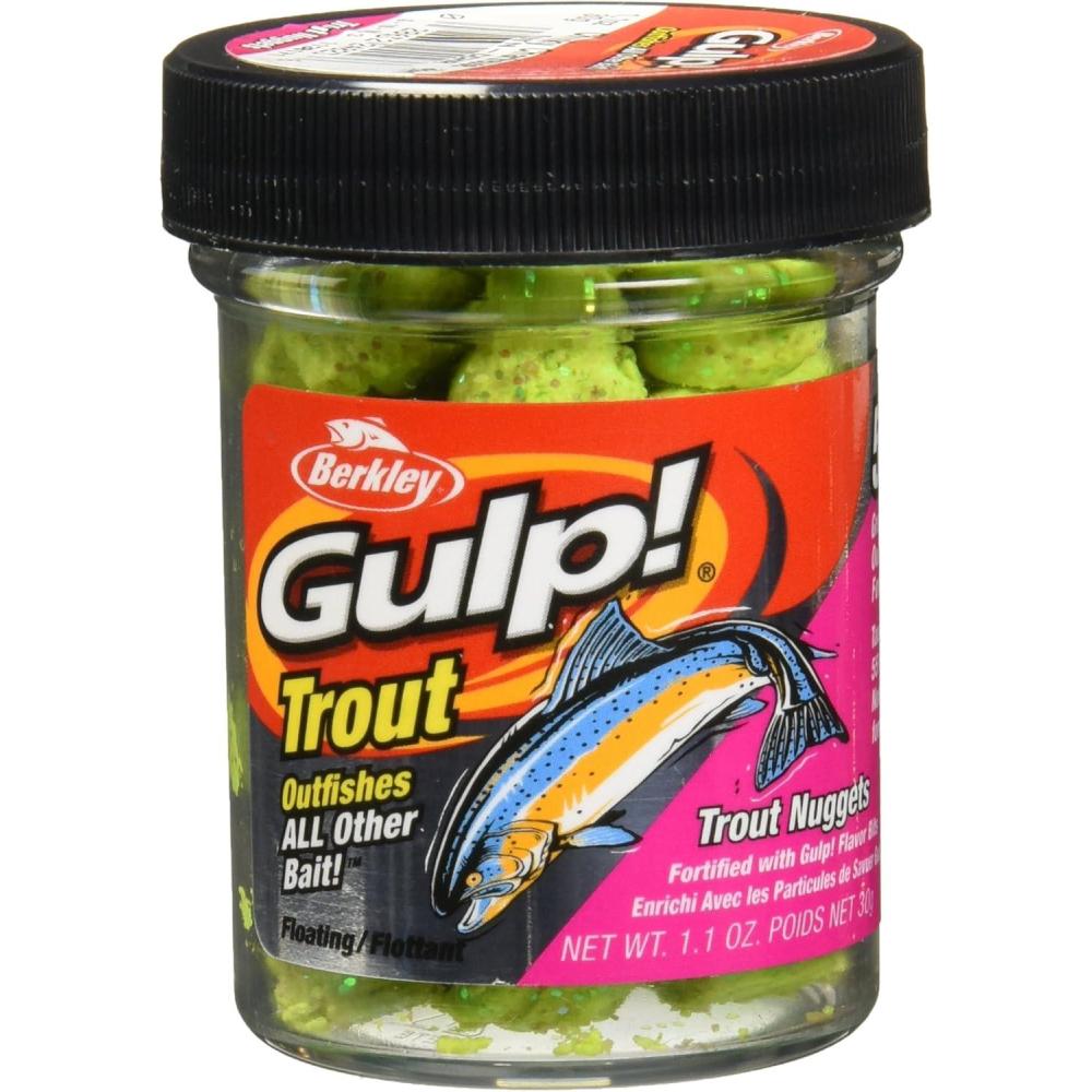 image:imageBerkley Gulp Trout Nuggets Dough Bait Scented and Flavored Soft Bait for Freshwater Fishing Designed to Attract Trout High VisibilityChunky Chartreuse