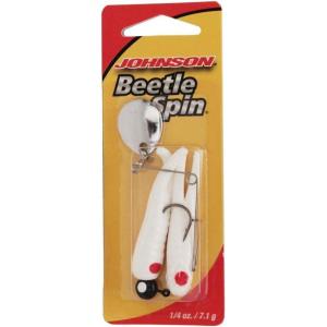 Berkley Johnson Beetle Spin Nickel Blade Fishing Hard Bait, White Red Dot, 2in – 1/4 oz