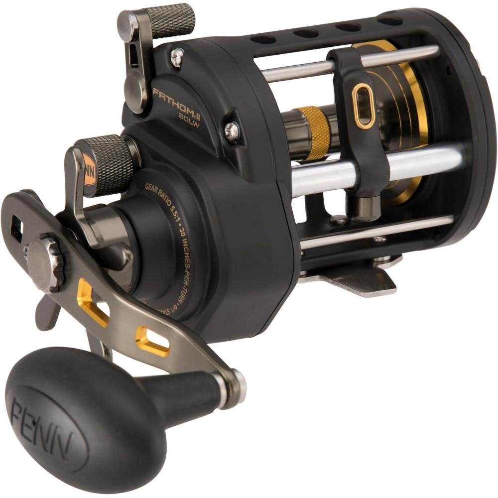 image:imagePenn 1481307 Fathom Ii Level Wind Saltwater Casting Reel 20 51 Gear Ratio 30 Retrieve Rate 5 Bearings 30 lb Max Drag Right Hand Black Gold