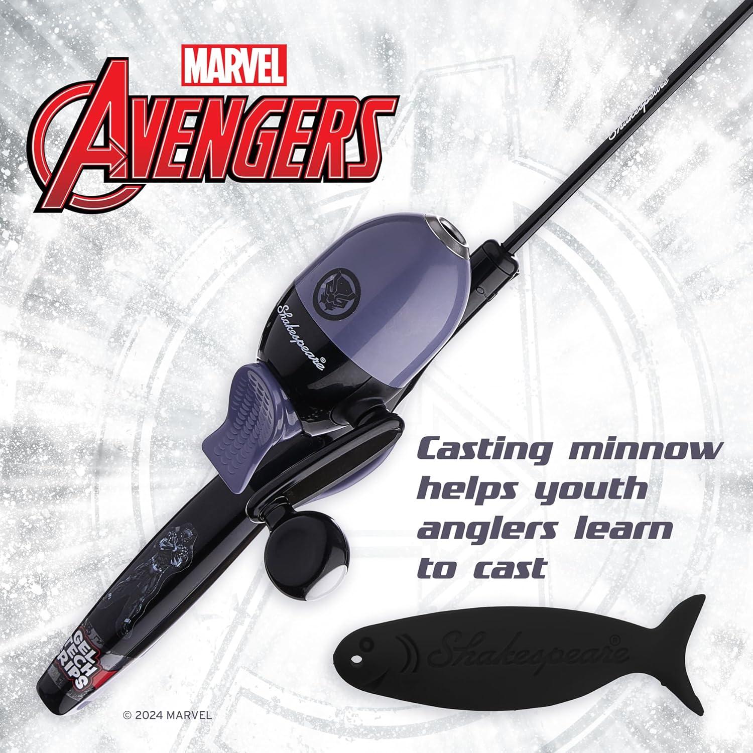image:imageShakespeare Youth Fishing Reel and Rod ComboMarvel Black Panther Beginner